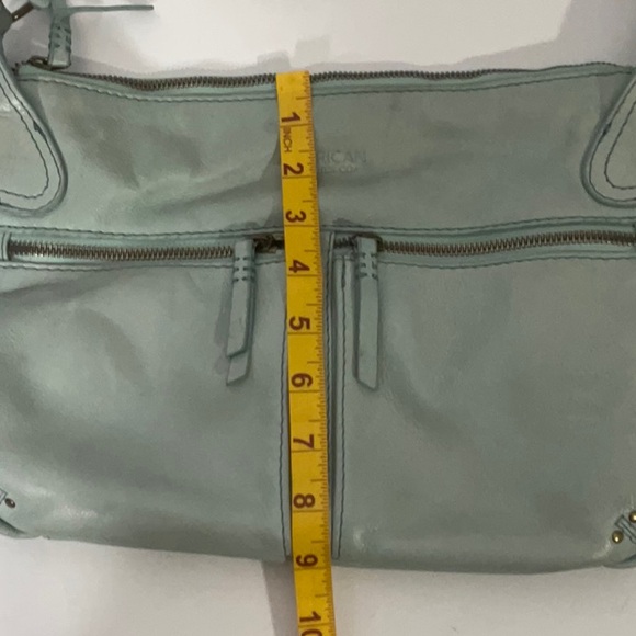 American Leather Company Leather Hanover Mint Green Two Front Zip Pockets Bag - Picture 15 of 16